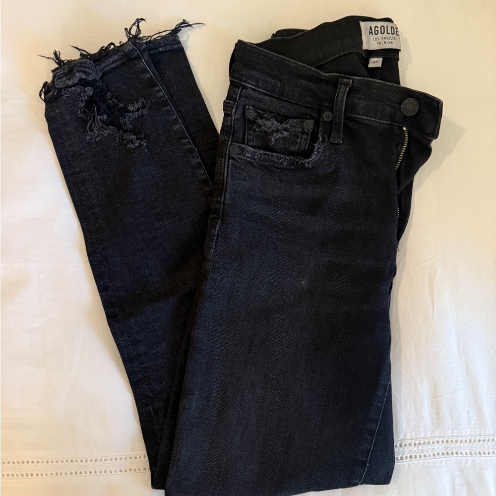 AGOLDE Women's sophia crop Black Distressed Jeans